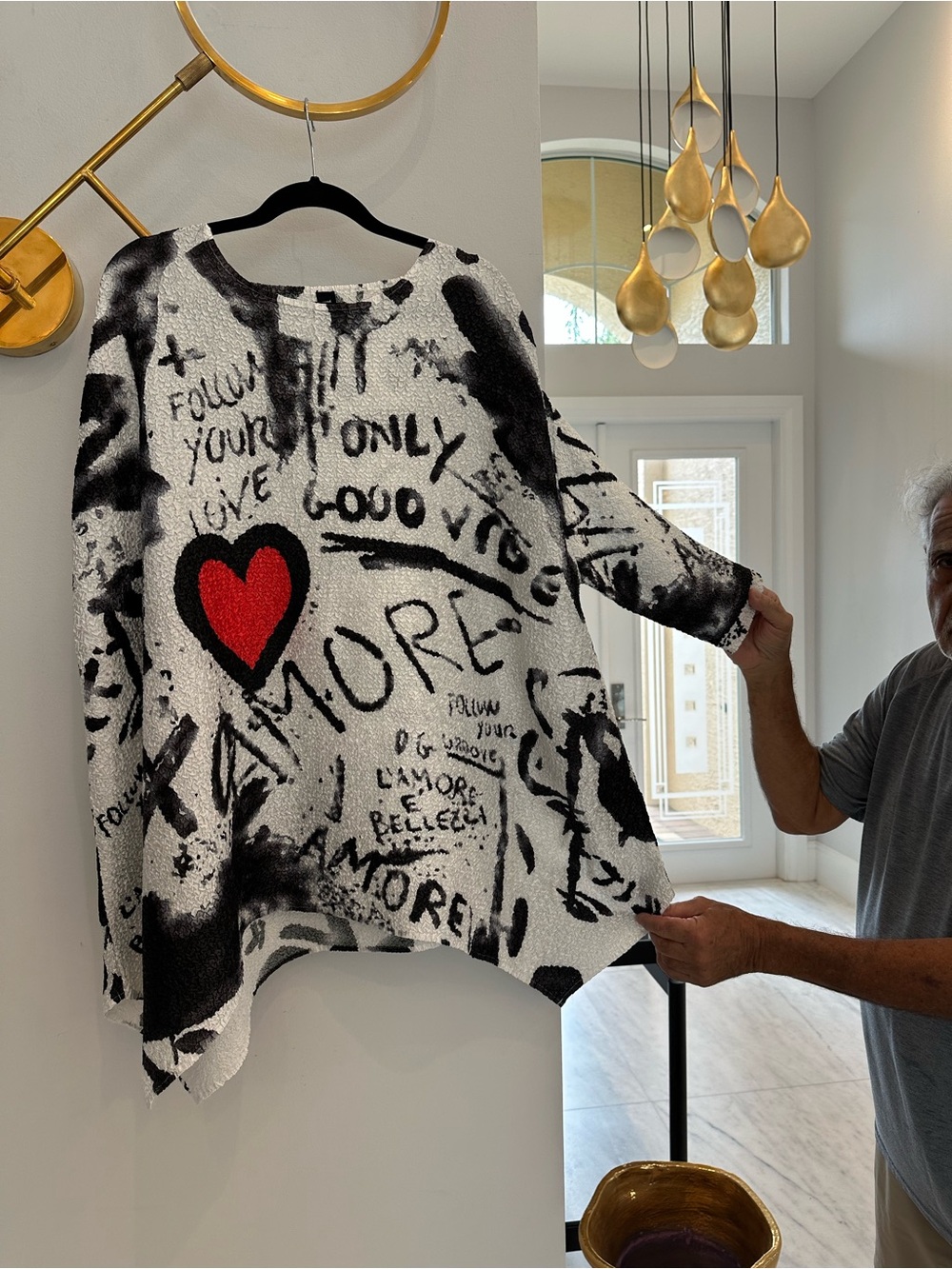 Black, Red heart & White Graphic Oversized Women’s top - Picture 3 of 6